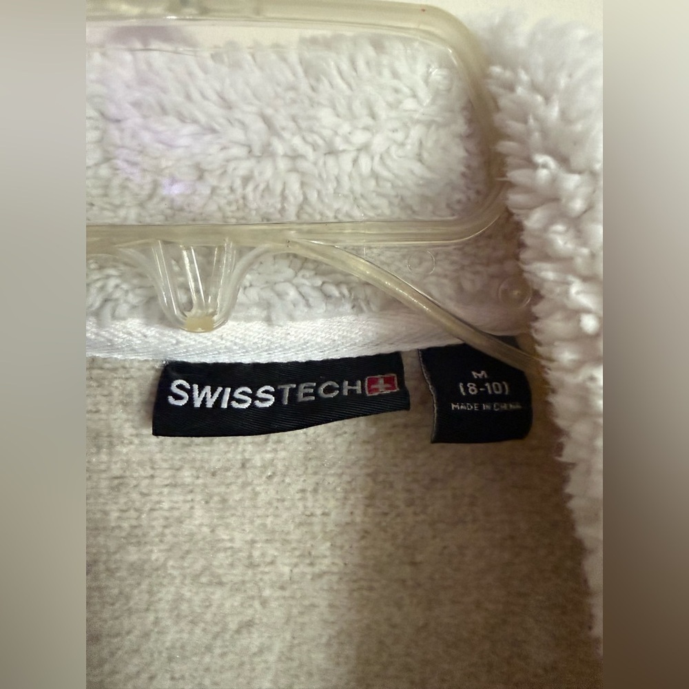 Swiss Tech Beige Womens Fully Lined Bonded Fleece Sweater Jacket Cozy Medium M - Picture 2 of 4